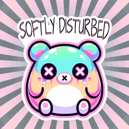 Weirdcore Pastel Goth Grunge Cute Anxiety Bear Sticker Softly Disturbed Vinyl Waterproof Sticker Weird Stuff Oddcore Gift