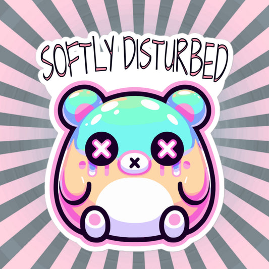 Weirdcore Pastel Goth Grunge Cute Anxiety Bear Sticker Softly Disturbed Vinyl Waterproof Sticker Weird Stuff Oddcore Gift