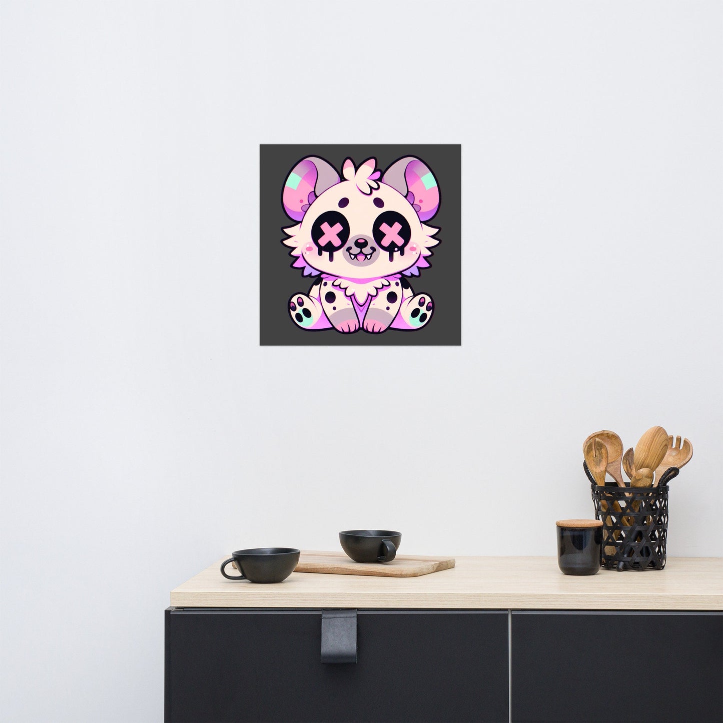 Creepy Cute Clowncore Hyena Wall Poster Oddcore pastel Goth Grunge Hyena Enhanced Matte Poster Paper for Pastel Grunge Room Decor - Charcoal