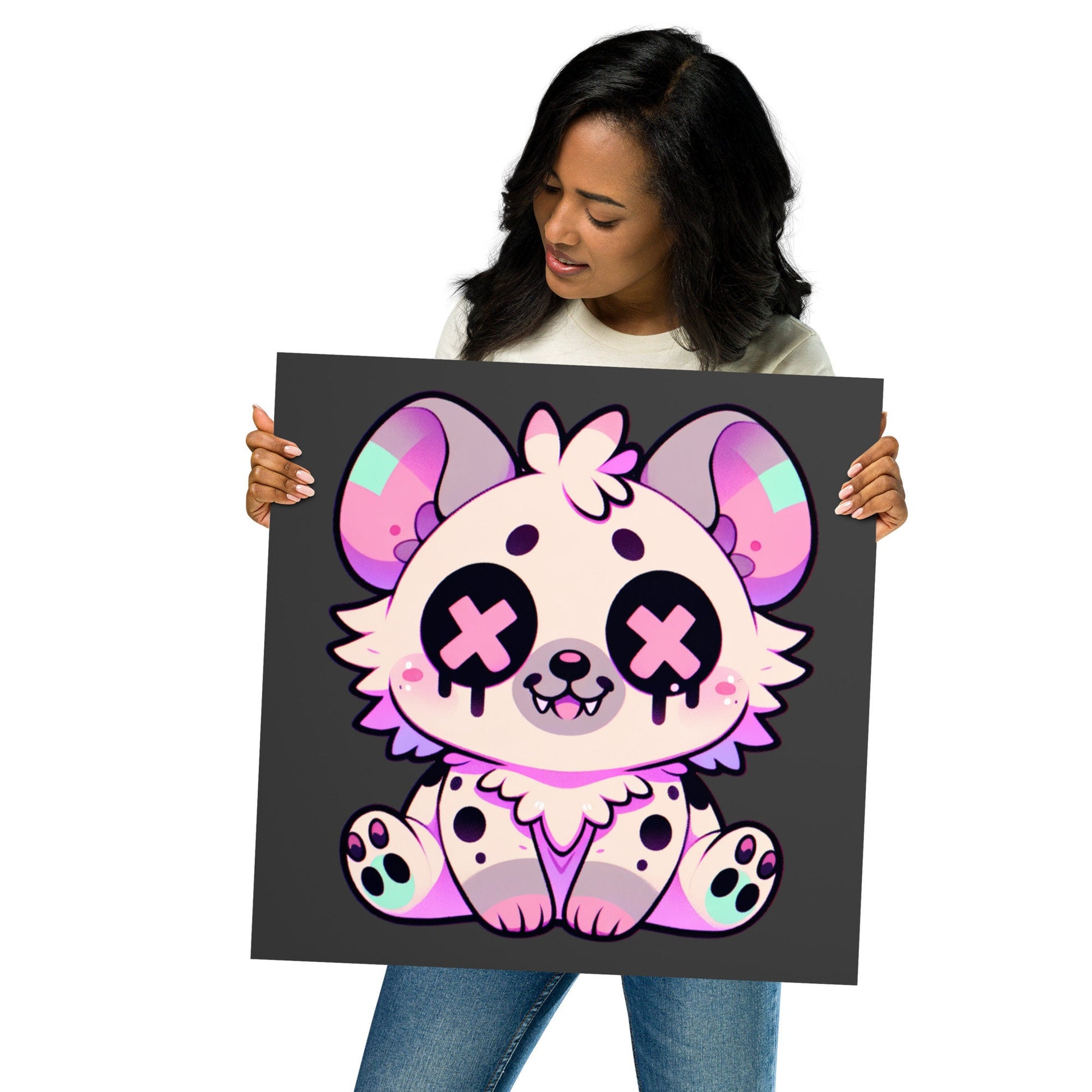 Creepy Cute Clowncore Hyena Wall Poster Oddcore pastel Goth Grunge Hyena Enhanced Matte Poster Paper for Pastel Grunge Room Decor - Charcoal