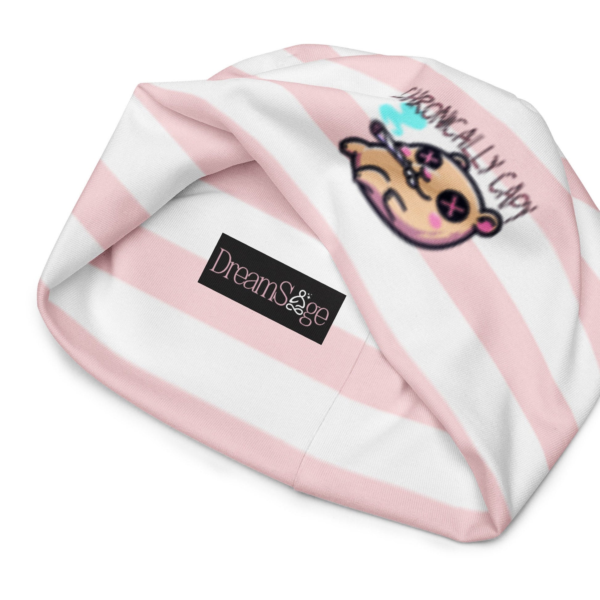 Weirdcore Pastel Goth Grunge Capybara Striped Beanie, Chronically Capy Oddcore Beanie Hat