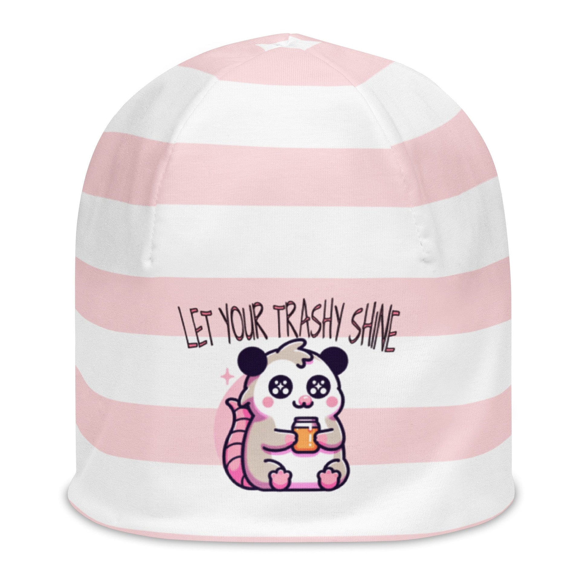 Weirdcore Pastel Goth Grunge Opossum Striped Beanie, Let Your Trashy Shine Oddcore Beanie Hat