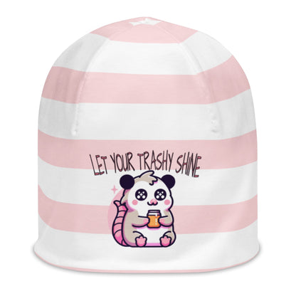 Weirdcore Pastel Goth Grunge Opossum Striped Beanie, Let Your Trashy Shine Oddcore Beanie Hat