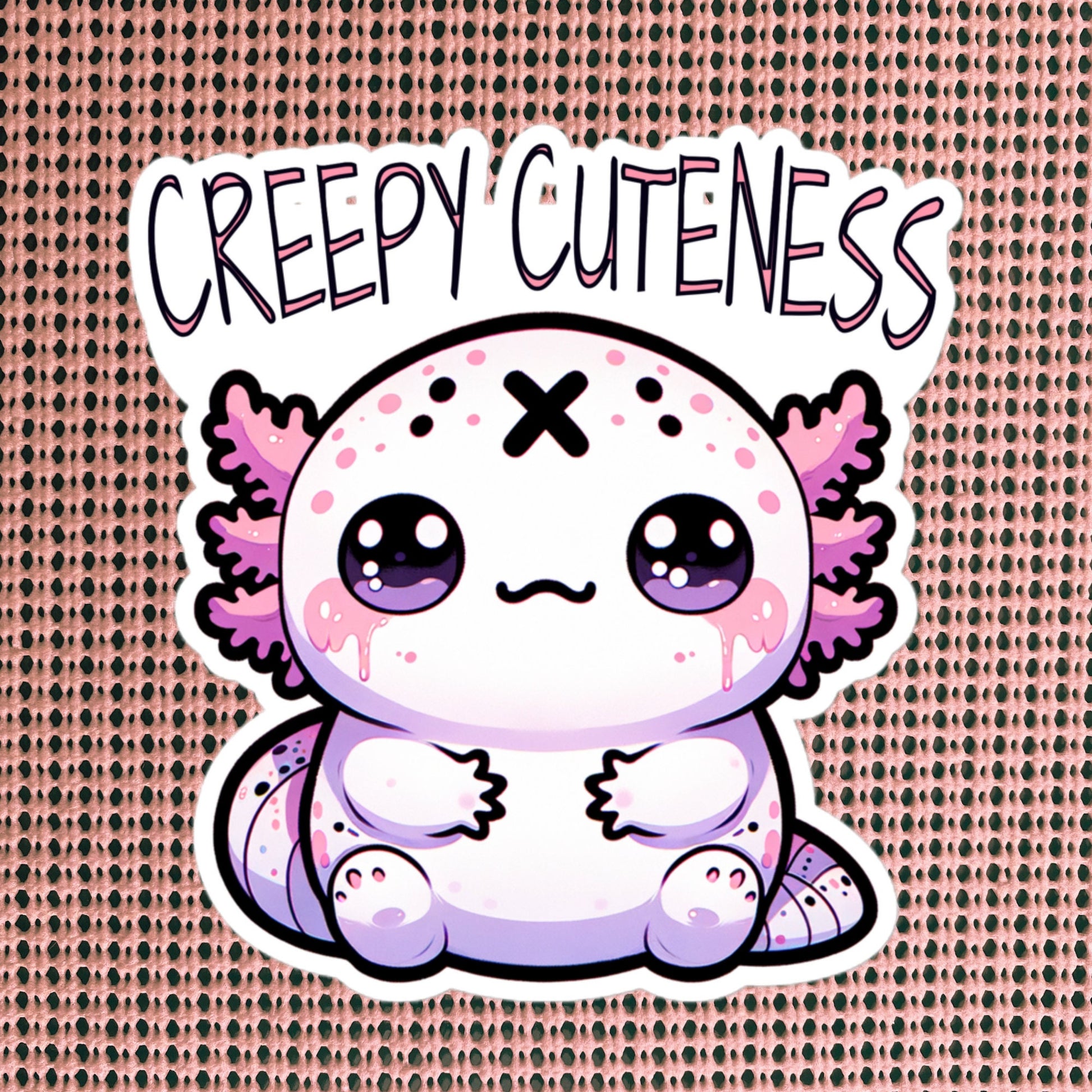 Weirdcore Pastel Goth Grunge Cute Axolotl Sticker Creepy Cuteness Vinyl Waterproof Sticker Weird Stuff Oddcore Gift
