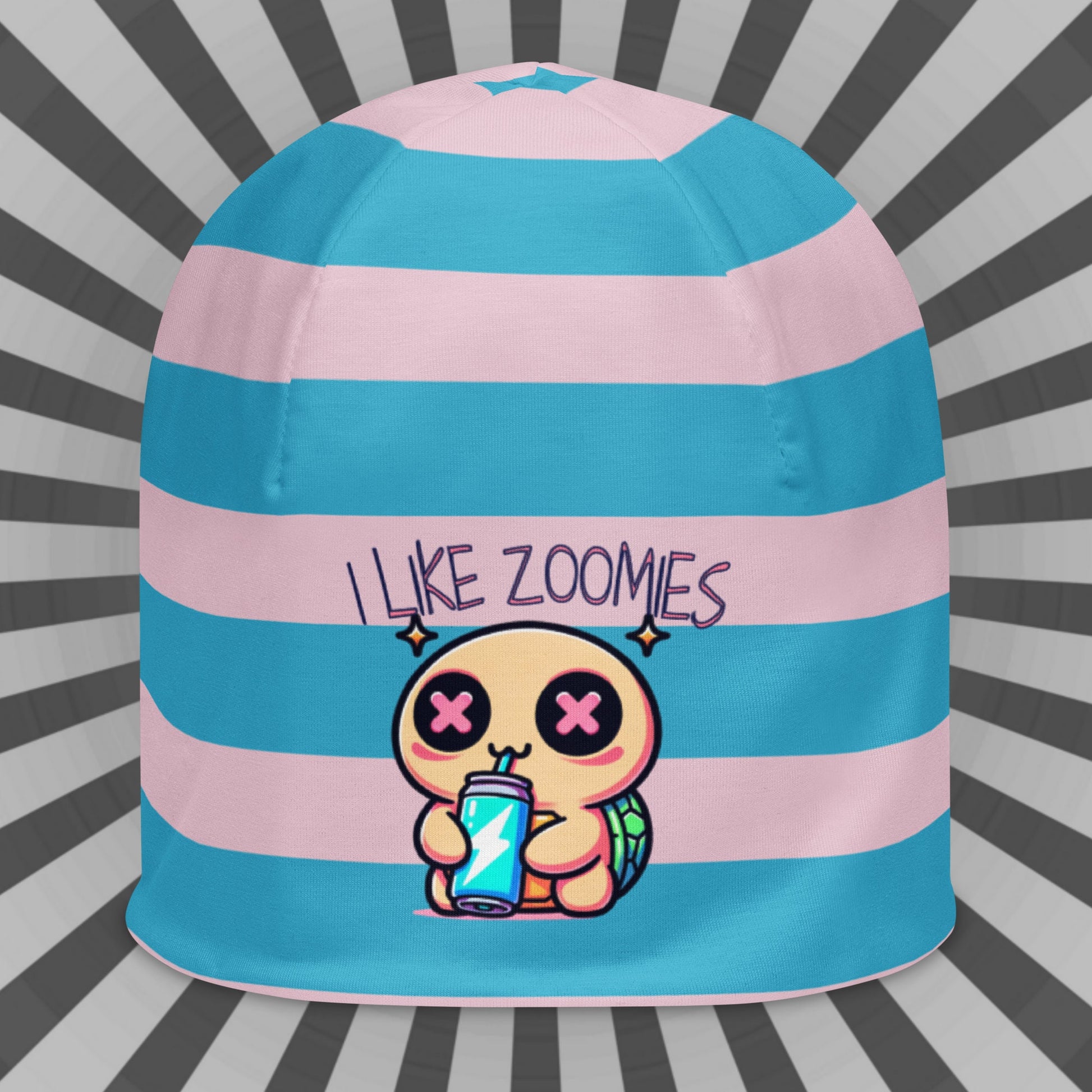 Weirdcore Pastel Goth Grunge Turtle Striped Beanie, I Like Zoomies Oddcore Beanie Hat