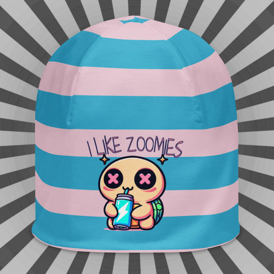 Weirdcore Pastel Goth Grunge Turtle Striped Beanie, I Like Zoomies Oddcore Beanie Hat