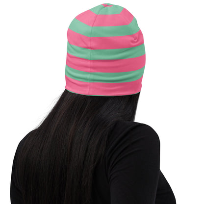Weirdcore Pastel Goth Grunge River Toad Frog Striped Beanie, I Lick Myself Oddcore Beanie Hat