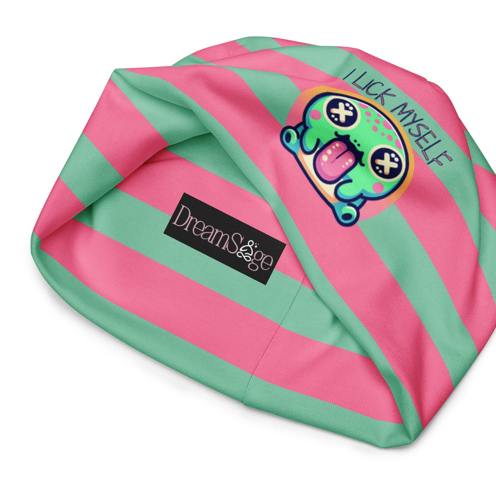 Weirdcore Pastel Goth Grunge River Toad Frog Striped Beanie, I Lick Myself Oddcore Beanie Hat