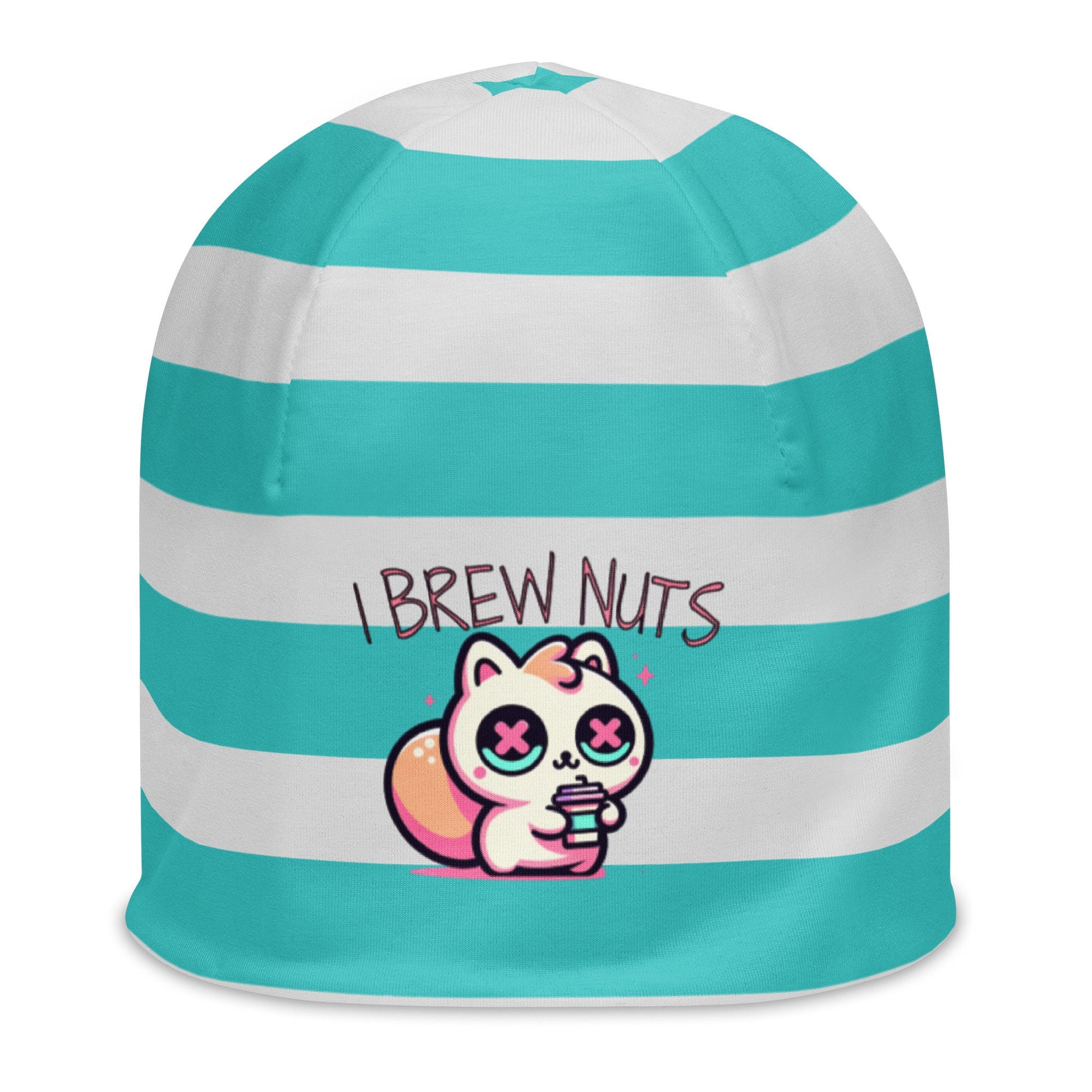 Weirdcore Pastel Goth Grunge Squirrel Striped Beanie, I Brew Nuts Oddcore Beanie Hat
