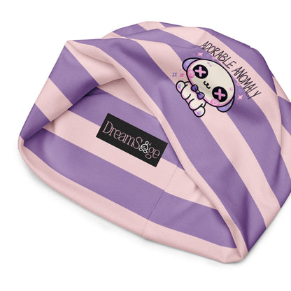 Weirdcore Pastel Goth Grunge Puppy Dog Striped Beanie, Adorable Anomaly Oddcore Beanie Hat