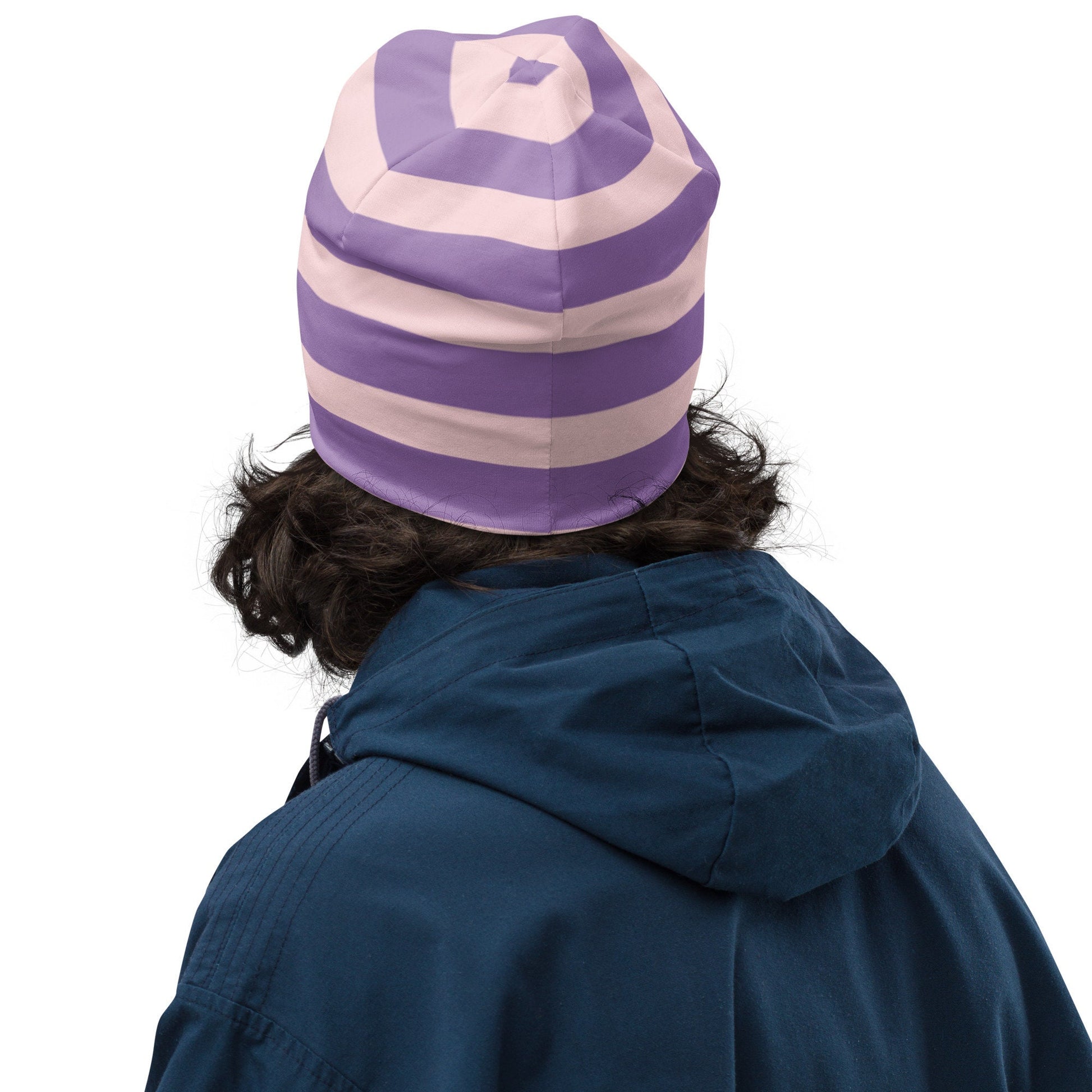 Weirdcore Pastel Goth Grunge Puppy Dog Striped Beanie, Adorable Anomaly Oddcore Beanie Hat
