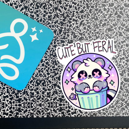 Weirdcore Pastel Goth Grunge Cute Raccoon Sticker Cute But Feral Vinyl Waterproof Sticker Weird Stuff Oddcore Gift