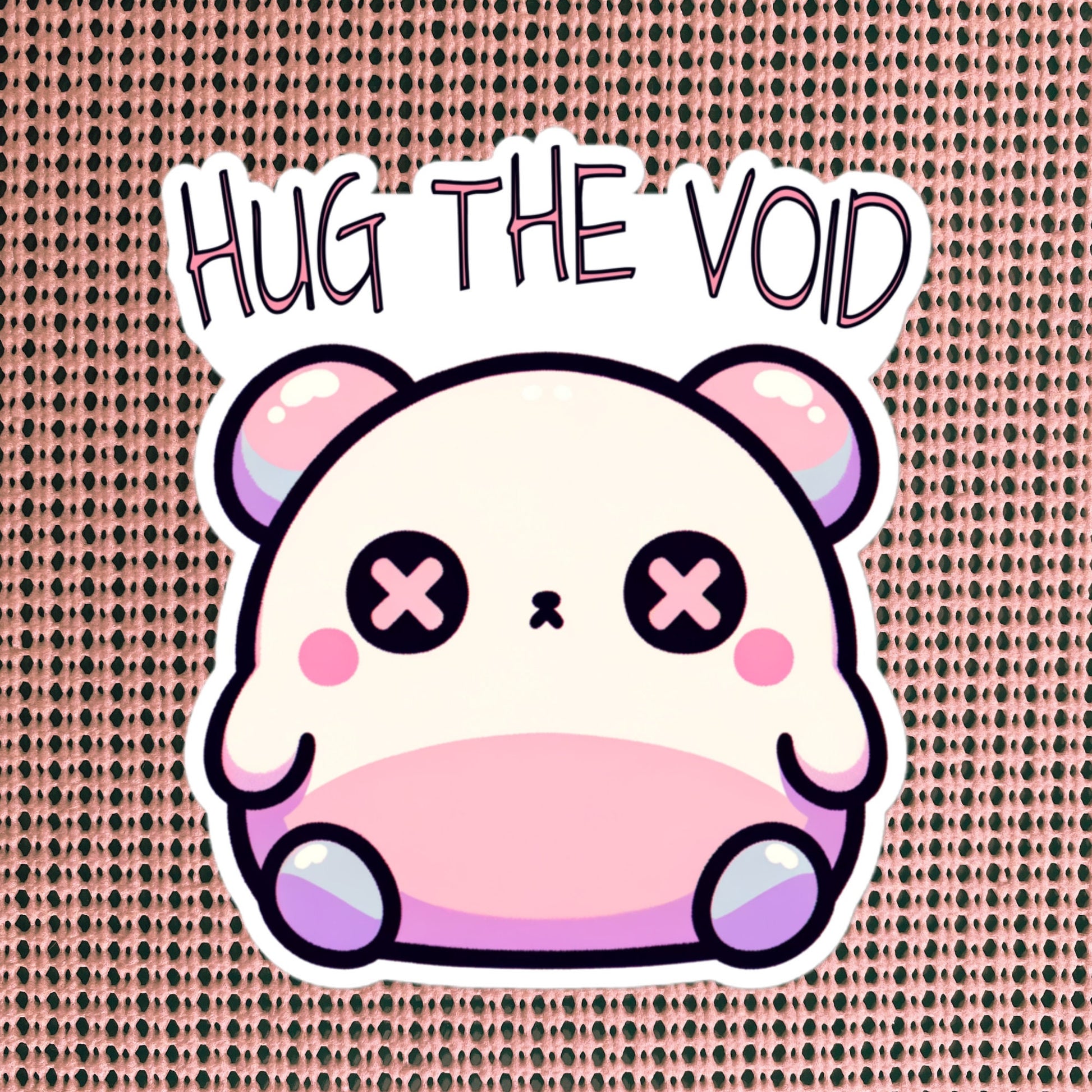 Weirdcore Pastel Goth Grunge Cute Chubby Bear Sticker Hug The Void Vinyl Waterproof Sticker Weird Stuff Oddcore Gift