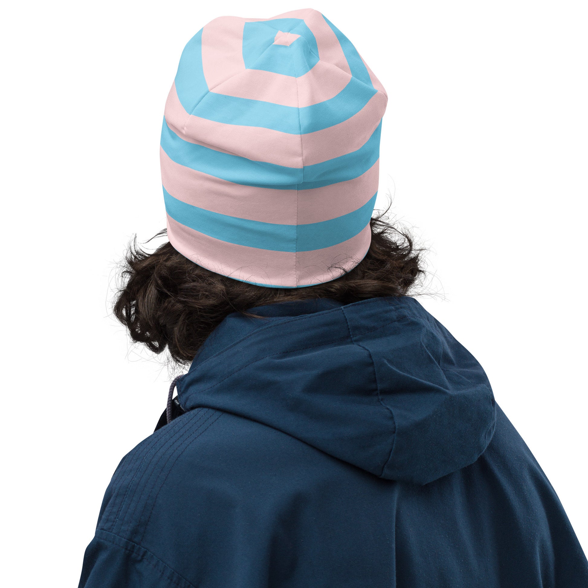 Weirdcore Pastel Goth Grunge Cute Bear Striped Beanie, Softly Disturbed Oddcore Beanie Hat