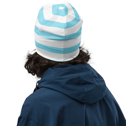 Weirdcore Pastel Goth Grunge Cute Bear Striped Beanie, Oddly Adorable Oddcore Beanie Hat