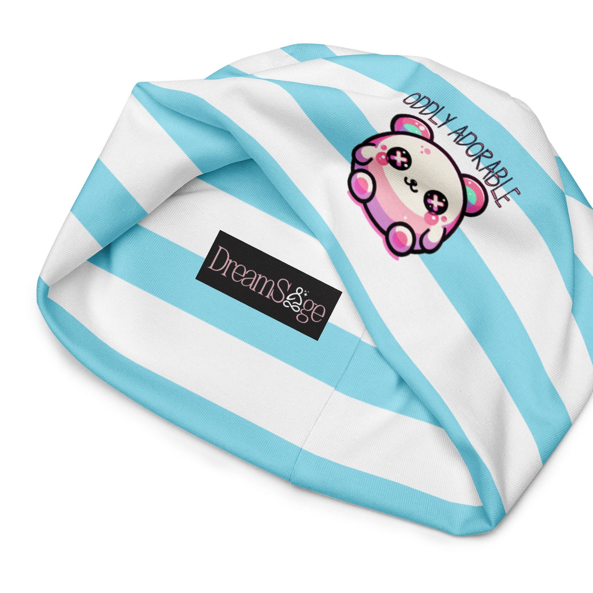 Weirdcore Pastel Goth Grunge Cute Bear Striped Beanie, Oddly Adorable Oddcore Beanie Hat