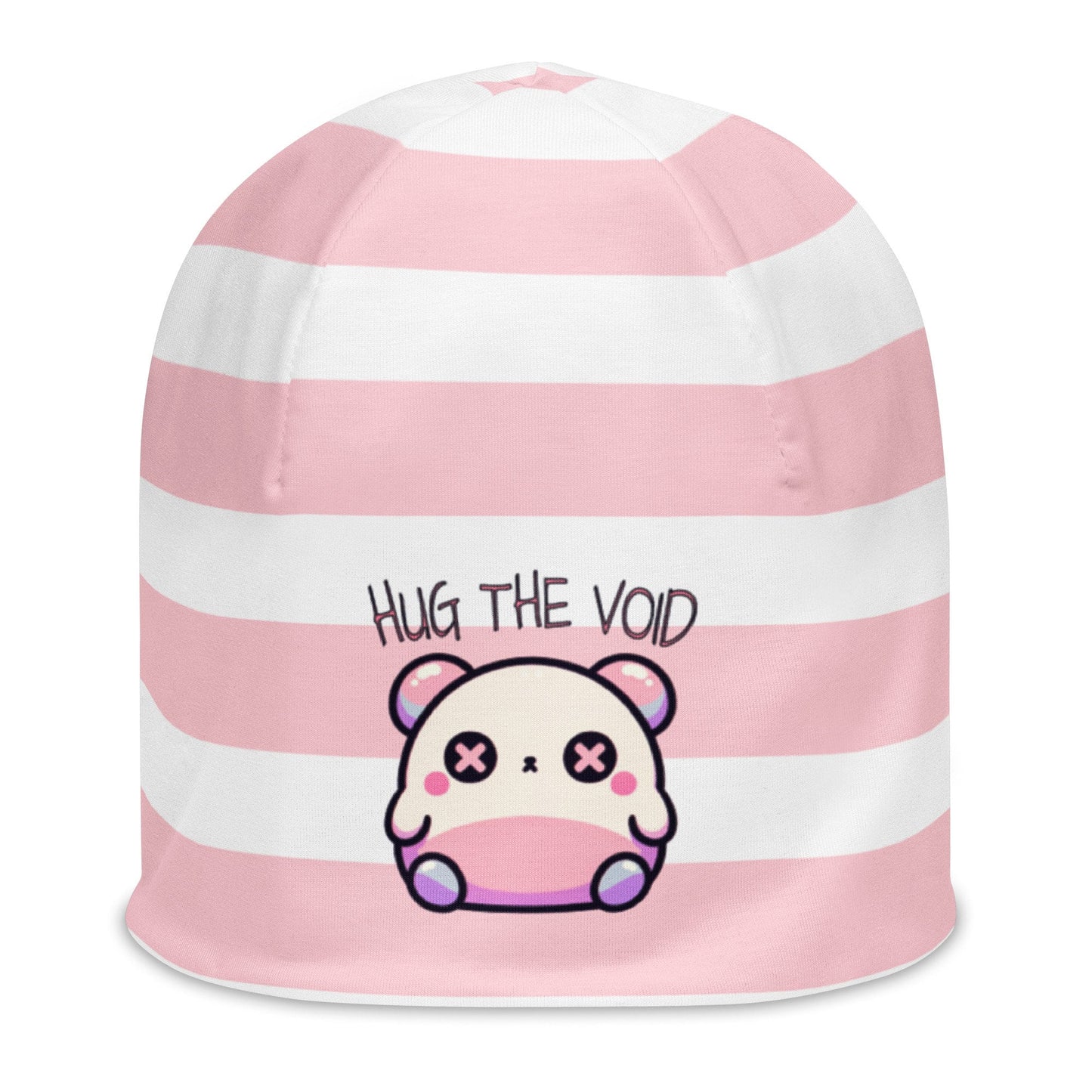 Weirdcore Pastel Goth Grunge Cute Bear Striped Beanie, Hug the Void Oddcore Beanie Hat