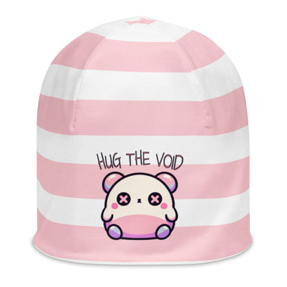 Weirdcore Pastel Goth Grunge Cute Bear Striped Beanie, Hug the Void Oddcore Beanie Hat