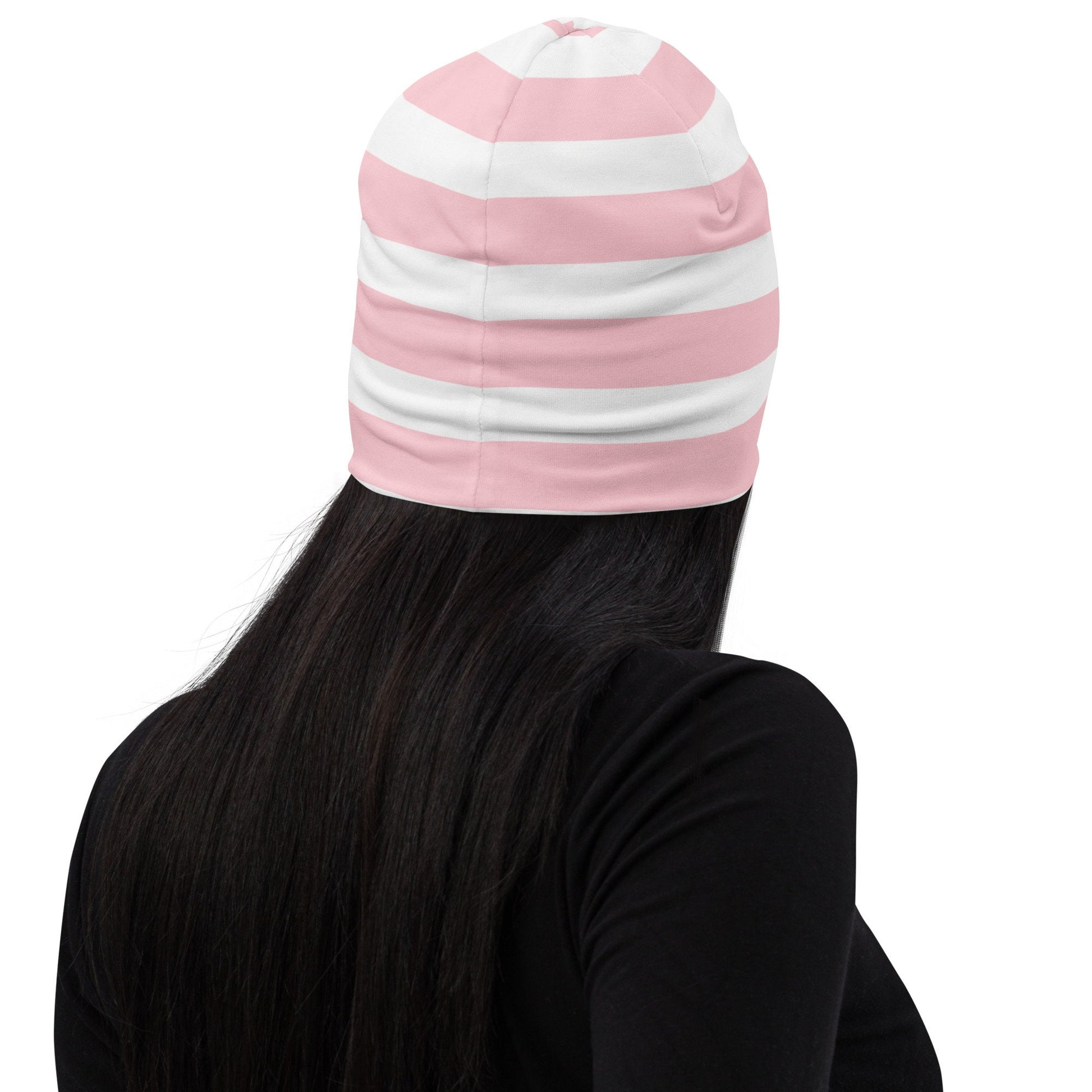 Weirdcore Pastel Goth Grunge Cute Bear Striped Beanie, Hug the Void Oddcore Beanie Hat