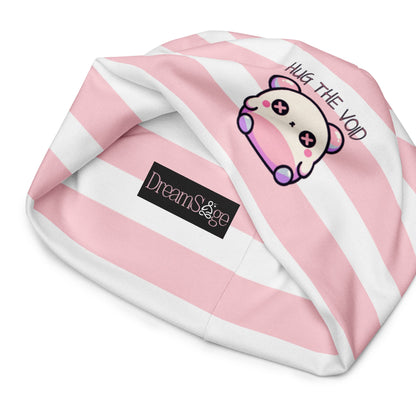 Weirdcore Pastel Goth Grunge Cute Bear Striped Beanie, Hug the Void Oddcore Beanie Hat