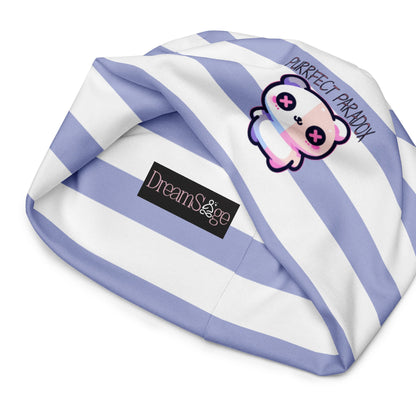 Weirdcore Pastel Goth Grunge Cute Cat Striped Beanie, Purrfect Paradox Oddcore Beanie Hat
