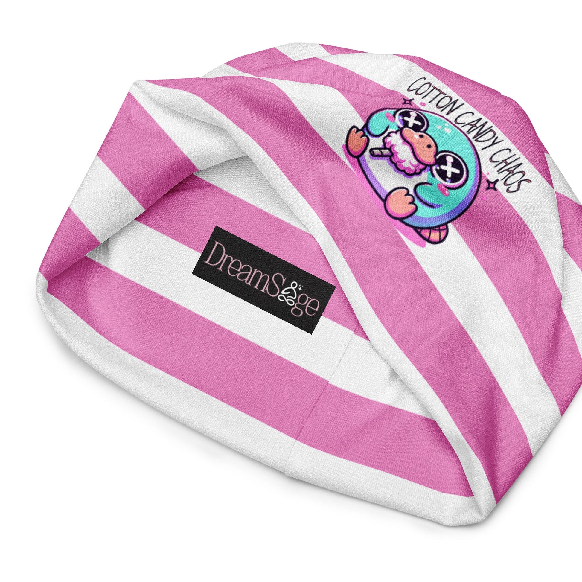 Weirdcore Pastel Goth Grunge Cute Platypus Striped Beanie, Cotton Candy Chaos Oddcore Beanie Hat