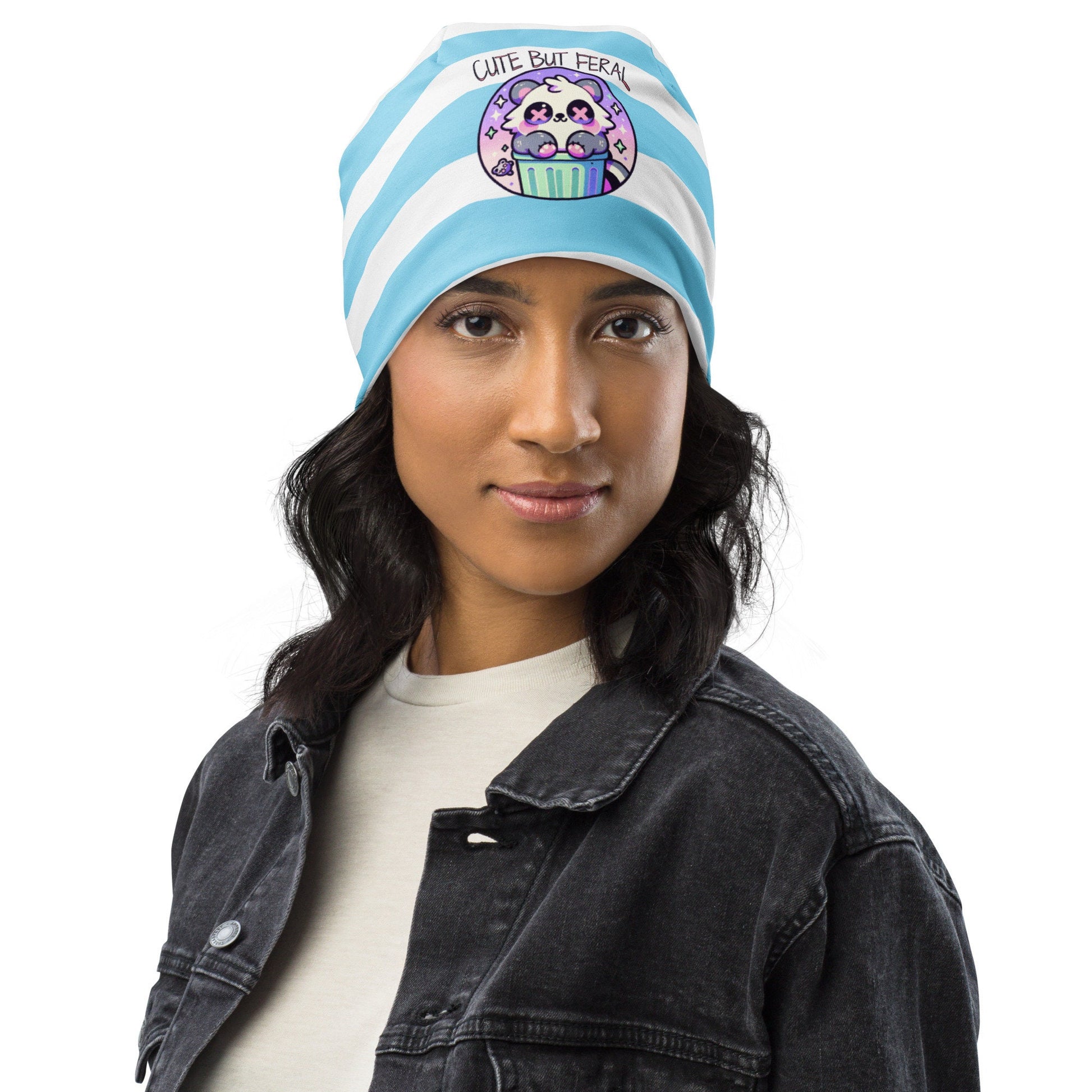 Weirdcore Grunge Pastel Goth Cute But Feral Retro Raccoon Beanie, Cool Animal Beanie Hat, Trash Panda Cap, Unique Gift