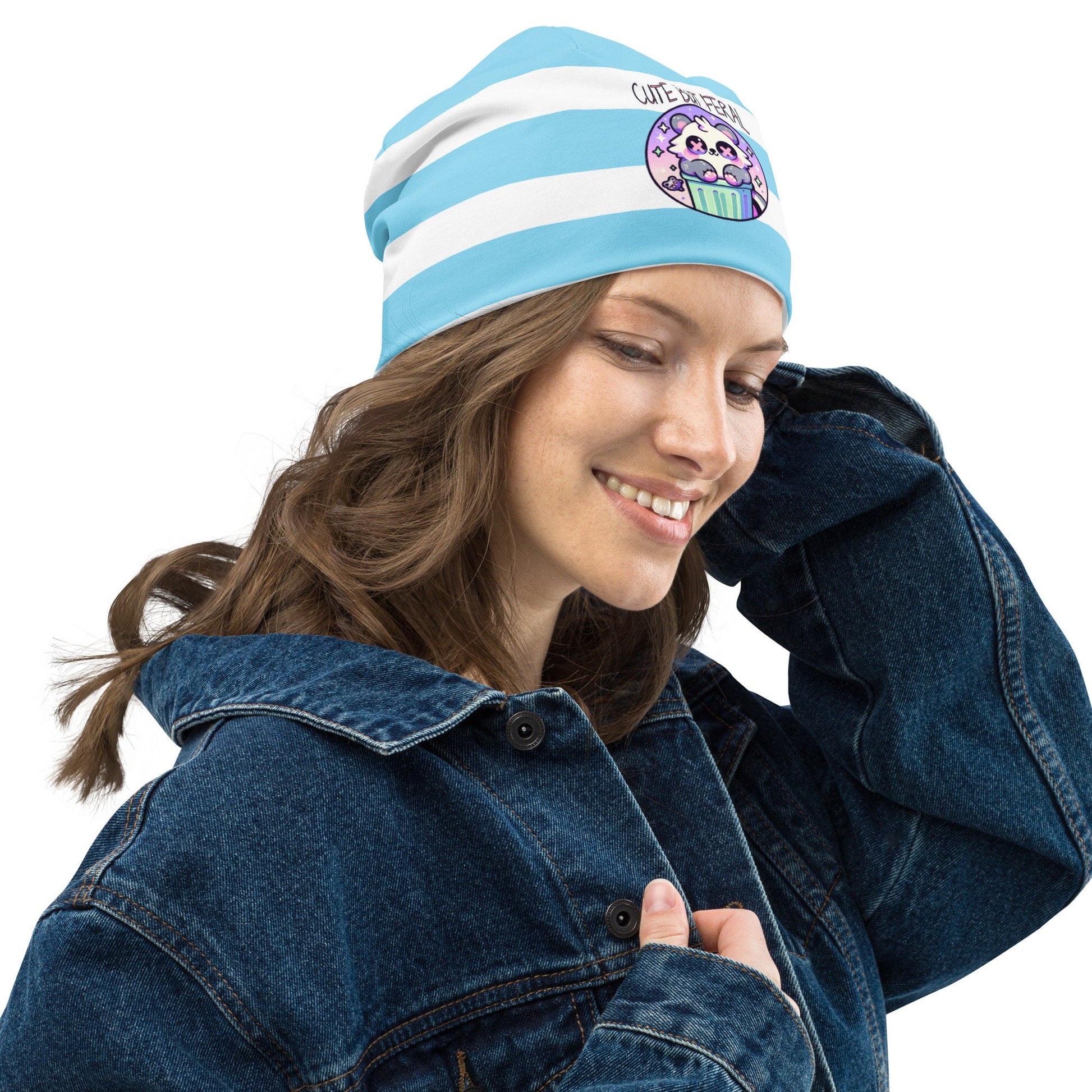 Weirdcore Grunge Pastel Goth Cute But Feral Retro Raccoon Beanie, Cool Animal Beanie Hat, Trash Panda Cap, Unique Gift