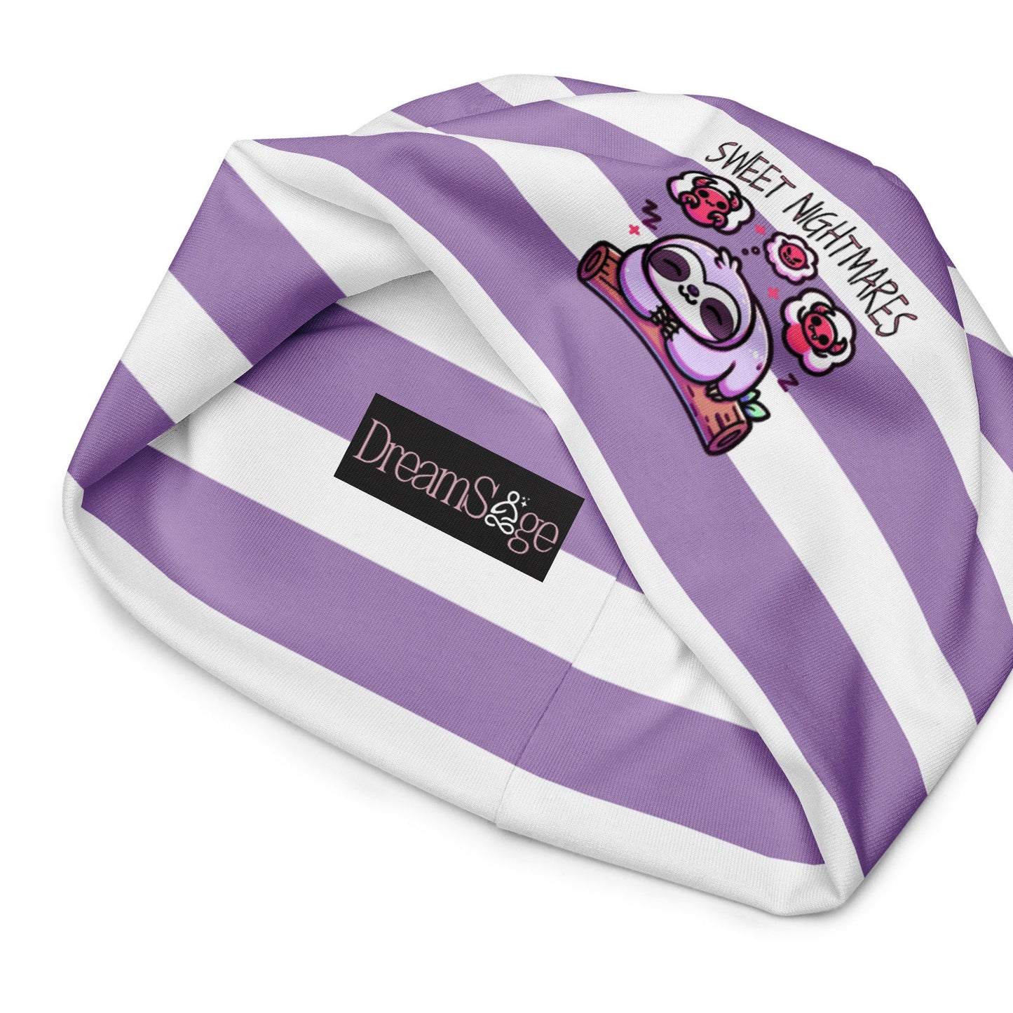 Cute Weirdcore Pastel Goth Grunge Sloth Striped Beanie, Sweet Nightmares Oddcore Beanie Hat