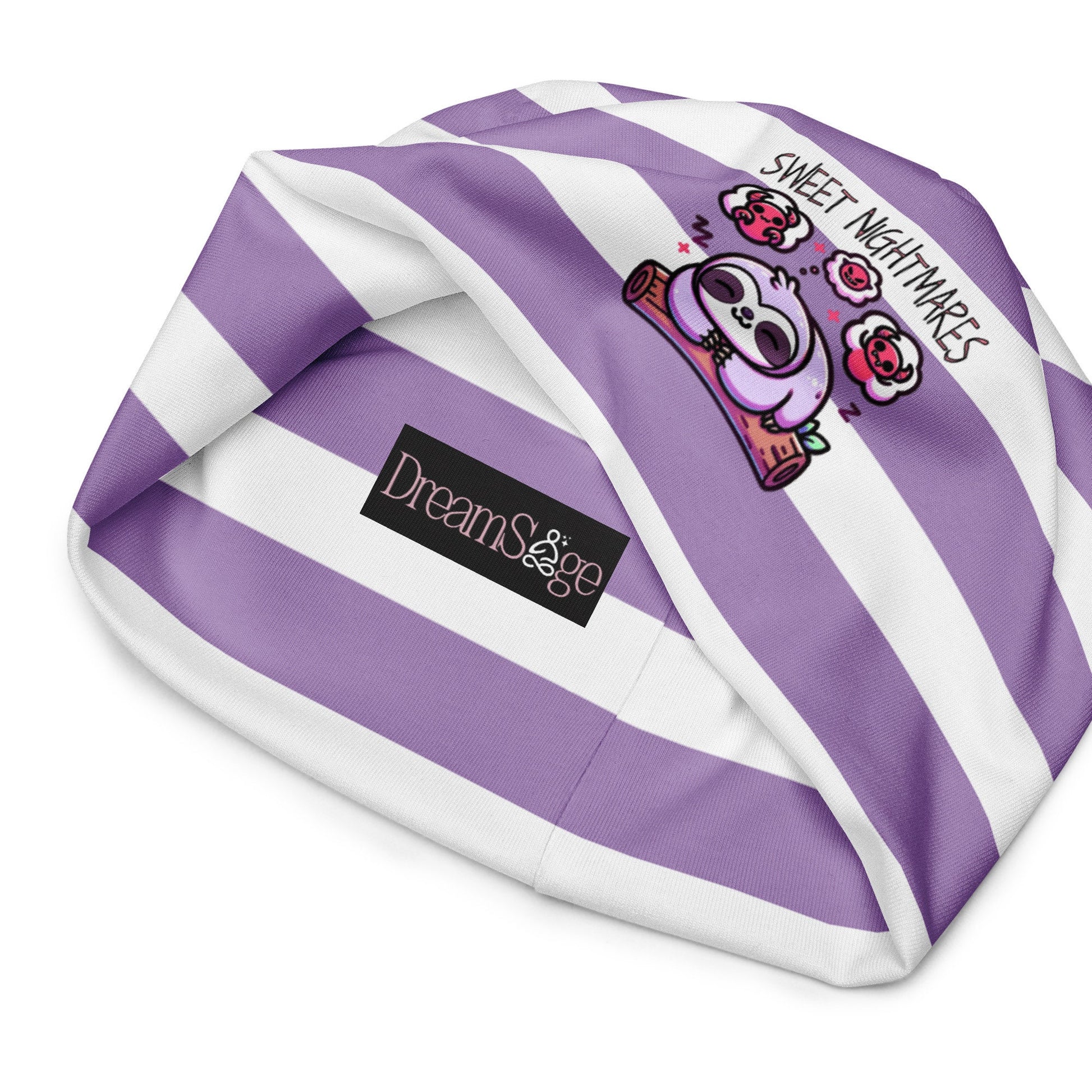 Cute Weirdcore Pastel Goth Grunge Sloth Striped Beanie, Sweet Nightmares Oddcore Beanie Hat