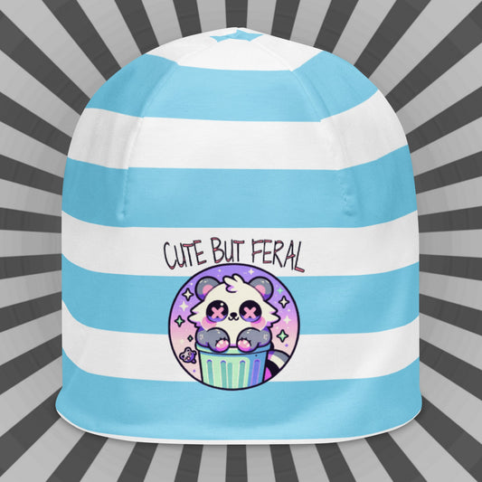Weirdcore Grunge Pastel Goth Cute But Feral Retro Raccoon Beanie, Cool Animal Beanie Hat, Trash Panda Cap, Unique Gift