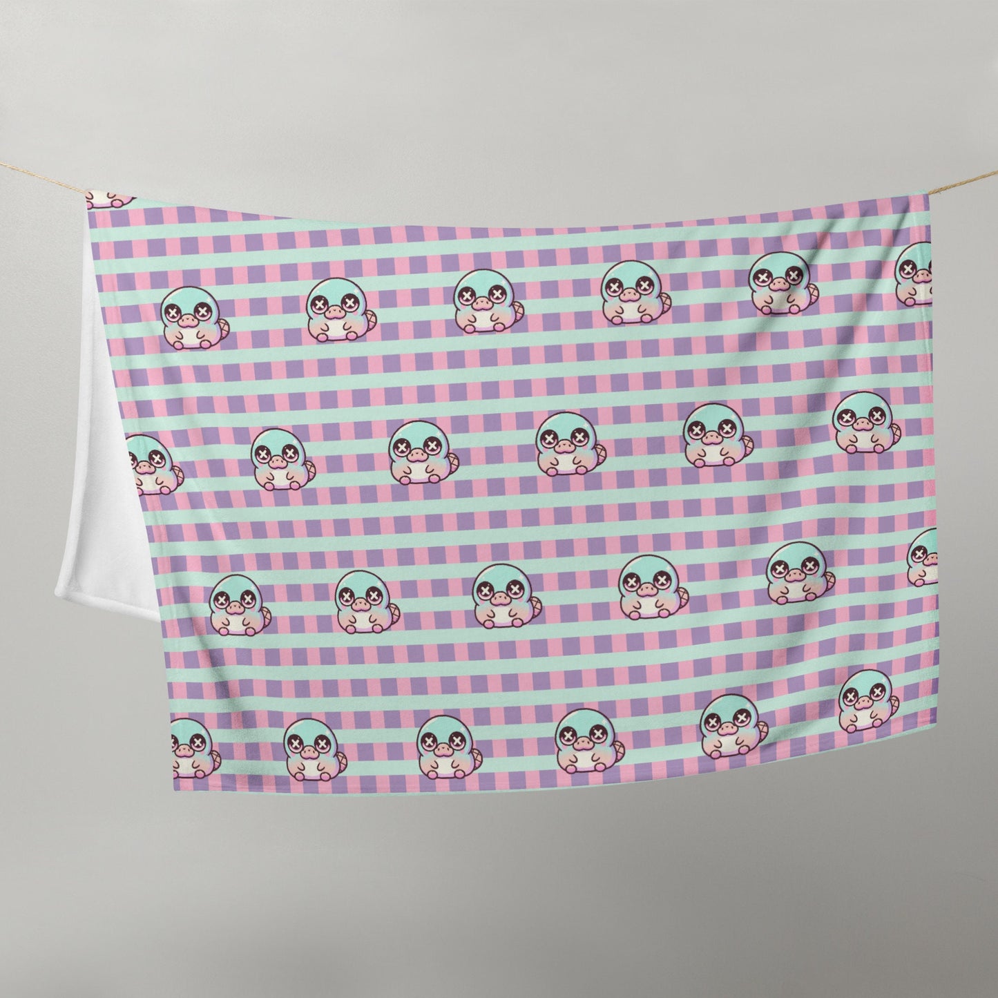 Creepy Cute Weirdcore Platypus Pattern Pastel Goth Grunge Throw Blanket for Couch, Bed, Snuggling, Cozy Gift