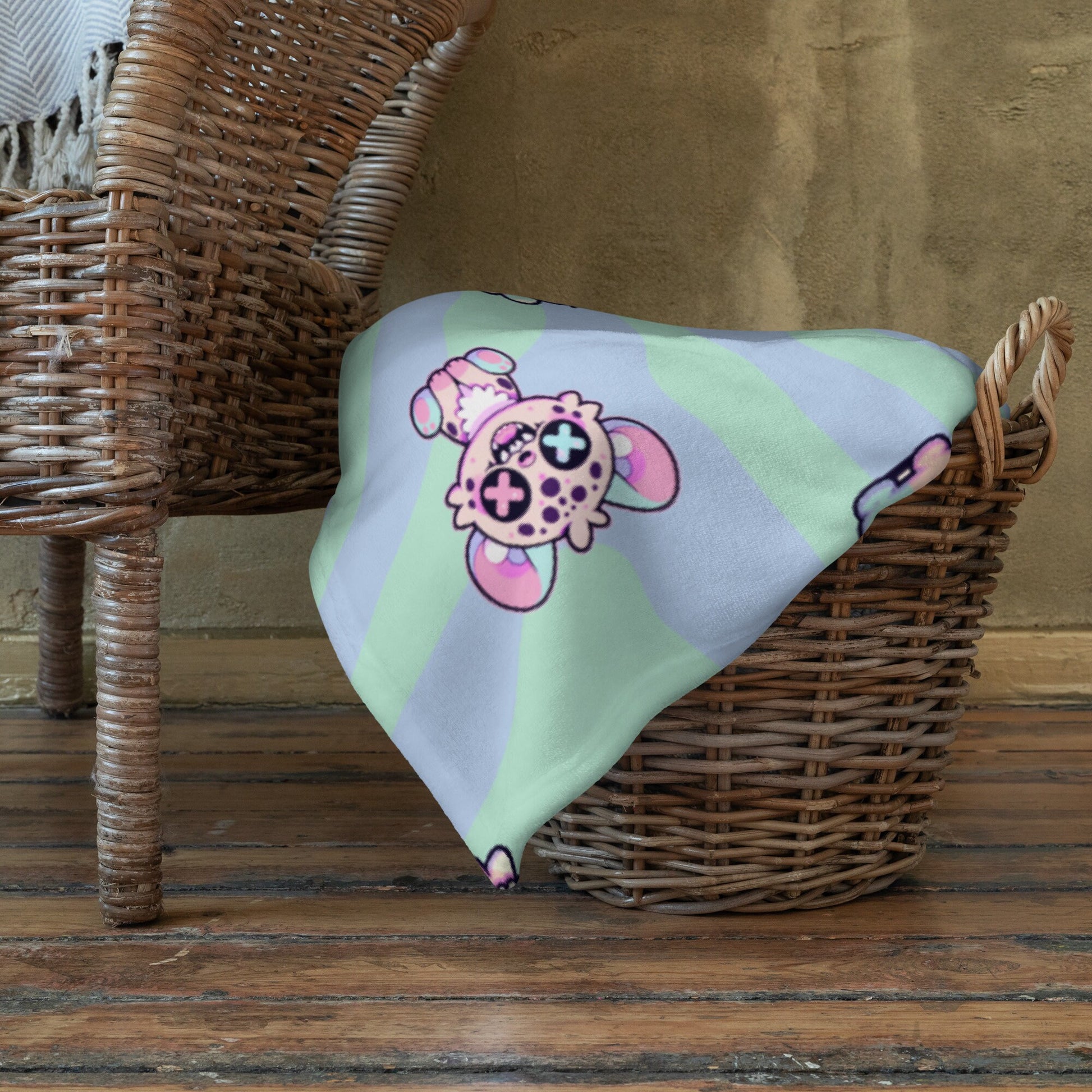 Creepy Cute Clowncore Weirdcore Hyena & Clown Friends Pattern Pastel Goth Grunge Throw Blanket for Couch, Bed, Snuggling, Cozy Gift