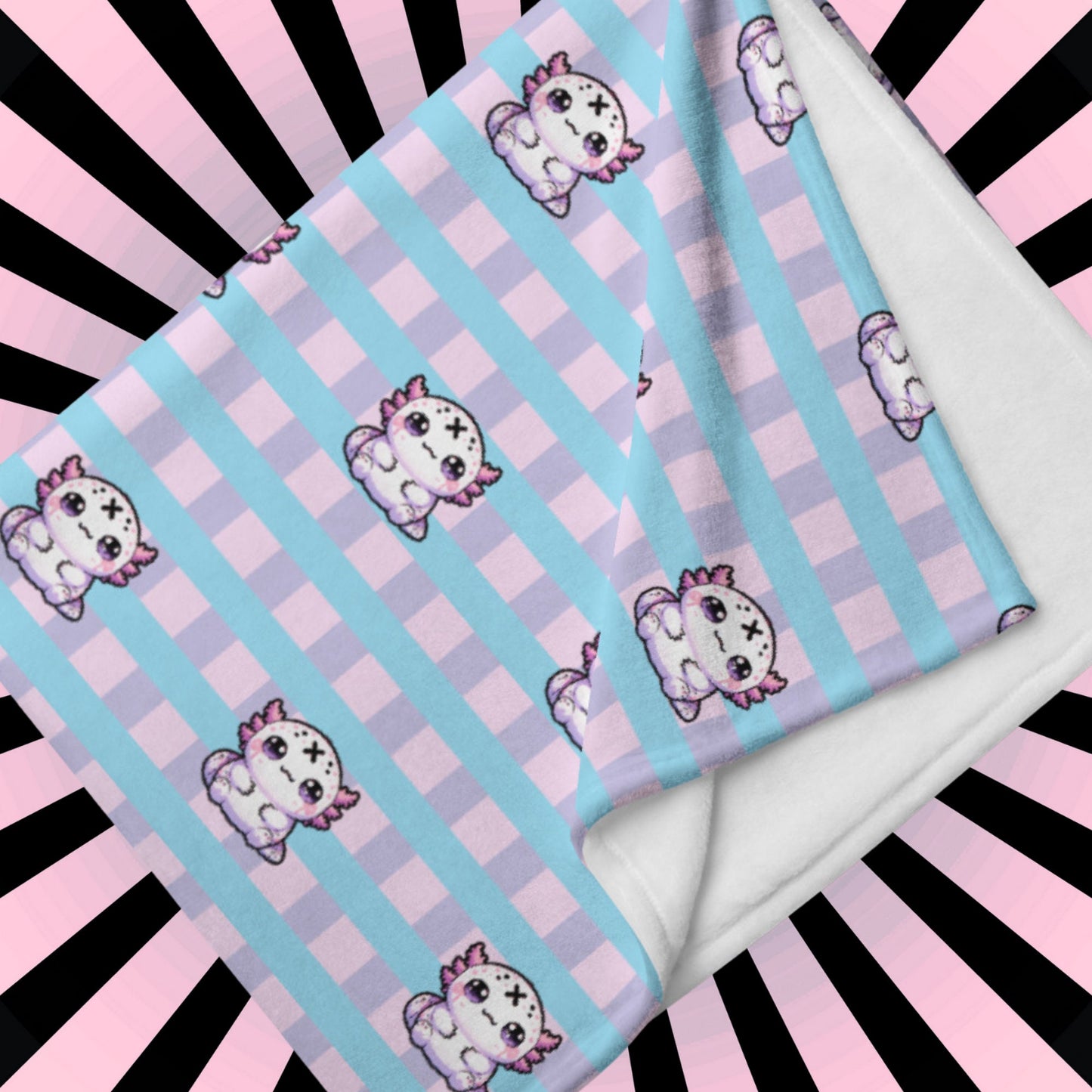 Creepy Cute Weirdcore Axolotl Pattern Pastel Goth Grunge Throw Blanket for Couch, Bed, Snuggling, Cozy Gift