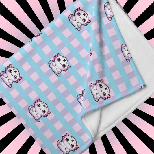 Creepy Cute Weirdcore Axolotl Pattern Pastel Goth Grunge Throw Blanket for Couch, Bed, Snuggling, Cozy Gift