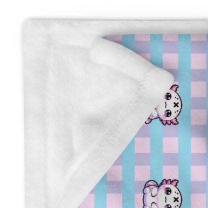 Creepy Cute Weirdcore Axolotl Pattern Pastel Goth Grunge Throw Blanket for Couch, Bed, Snuggling, Cozy Gift