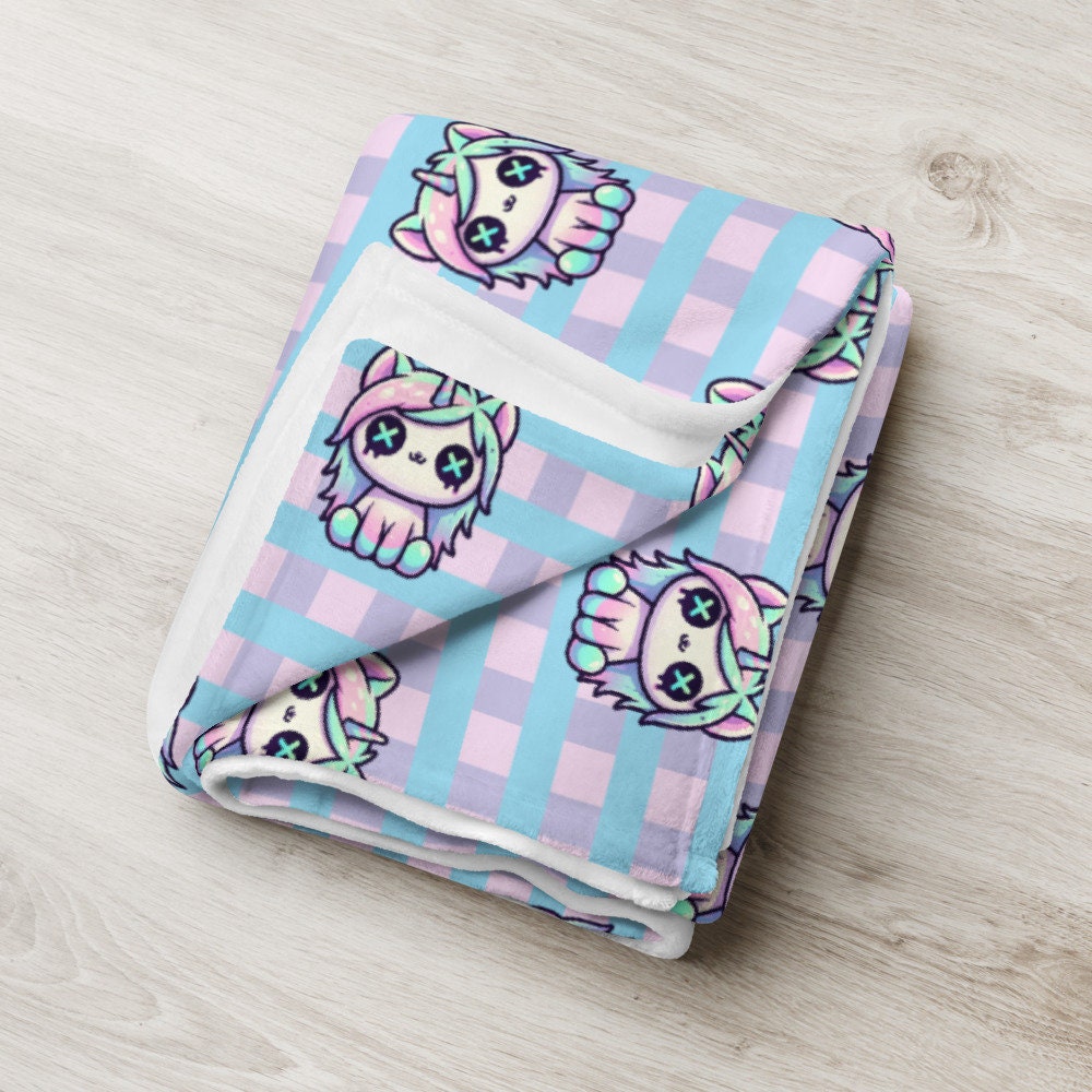 Creepy Cute Weirdcore Grunge Unicorn Pattern Pastel Goth Grunge Throw Blanket for Couch, Bed, Snuggling, Cozy Gift