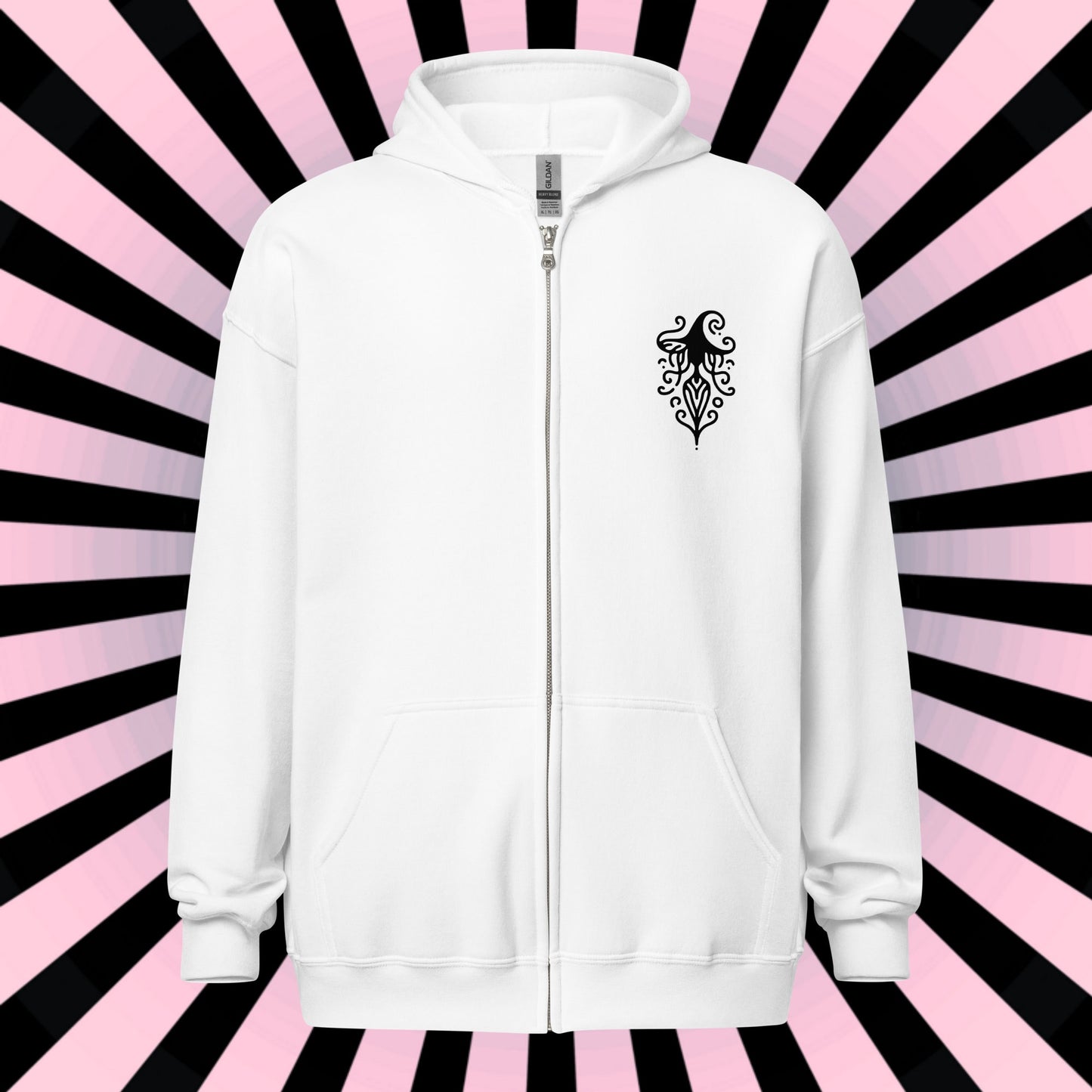 Goth Grunge Witch Playing with Bats Zip Up Hoodie Tribal Witch Front Design Hooded Jacket