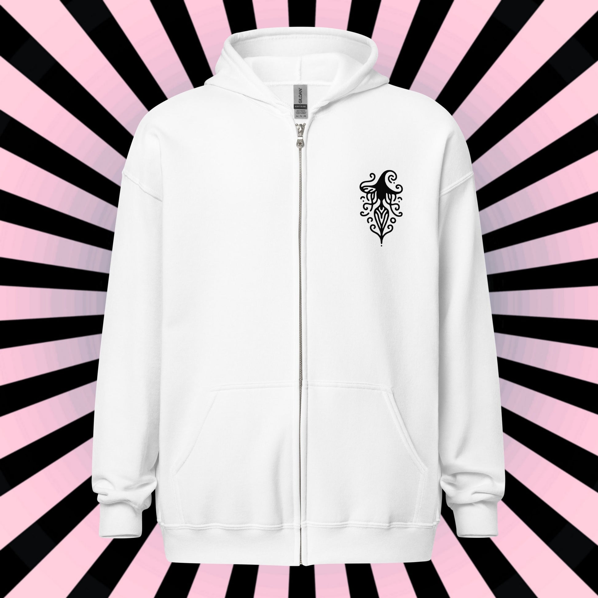 Goth Grunge Witch Playing with Bats Zip Up Hoodie Tribal Witch Front Design Hooded Jacket