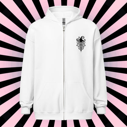 Goth Grunge Witch Playing with Bats Zip Up Hoodie Tribal Witch Front Design Hooded Jacket