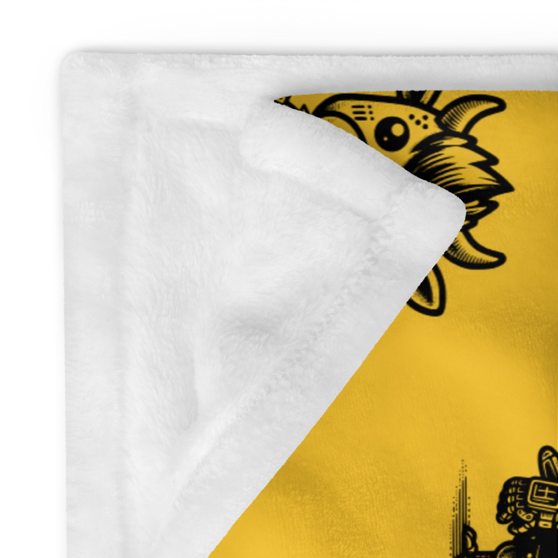 YELLOW Gothic Cyborg Farm Animals Throw Blanket Steampunk Cow, Chicken, Pig Throw Blanket Grunge Decor