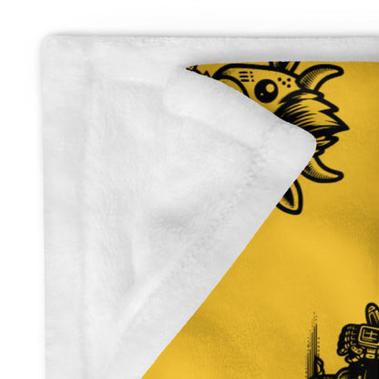 YELLOW Gothic Cyborg Farm Animals Throw Blanket Steampunk Cow, Chicken, Pig Throw Blanket Grunge Decor