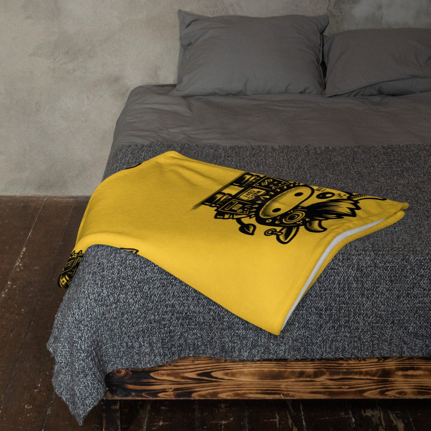 YELLOW Gothic Cyborg Farm Animals Throw Blanket Steampunk Cow, Chicken, Pig Throw Blanket Grunge Decor