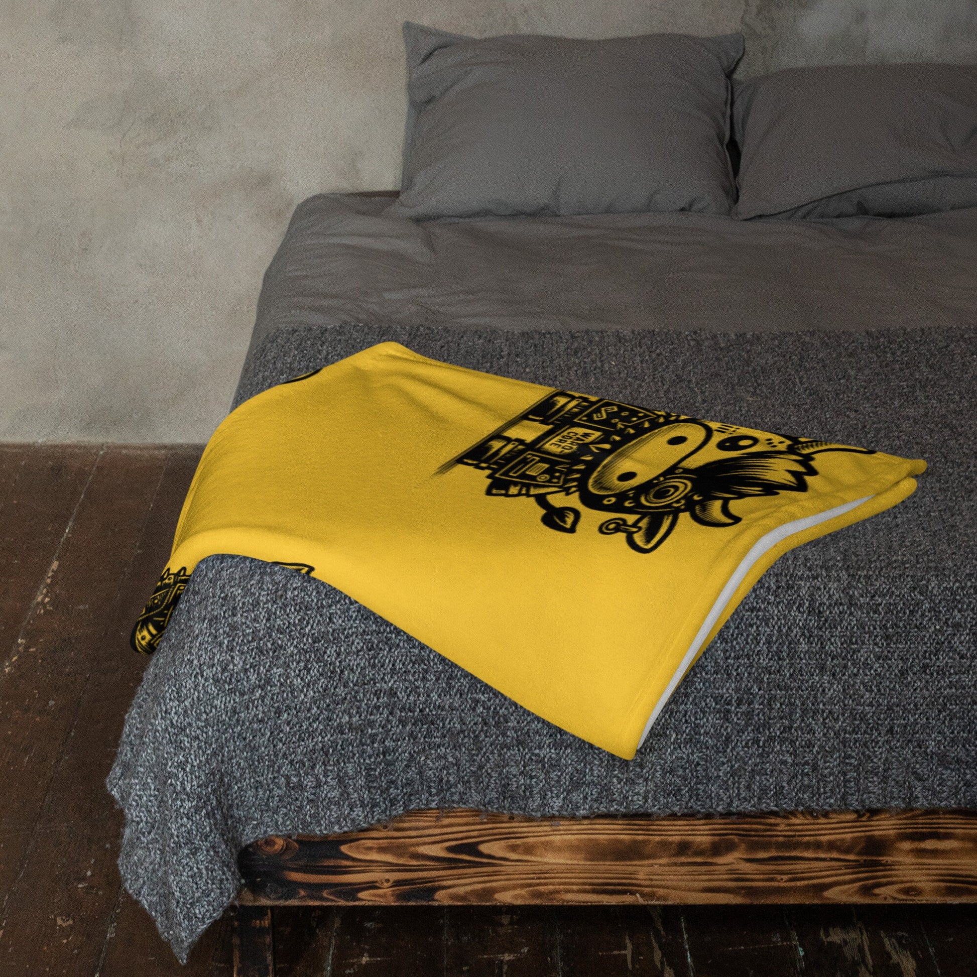 YELLOW Gothic Cyborg Farm Animals Throw Blanket Steampunk Cow, Chicken, Pig Throw Blanket Grunge Decor