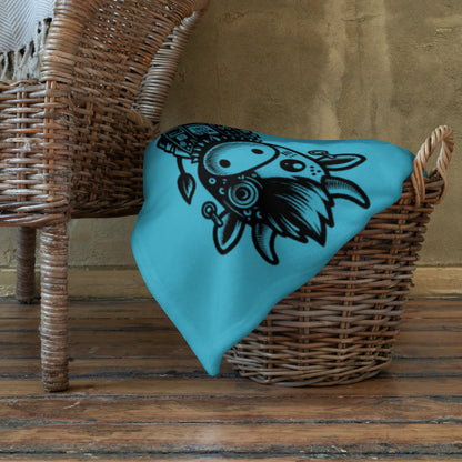 AQUA BLUE Gothic Cyborg Farm Animals Throw Blanket Steampunk Cow, Chicken, Pig Throw Blanket Grunge Decor