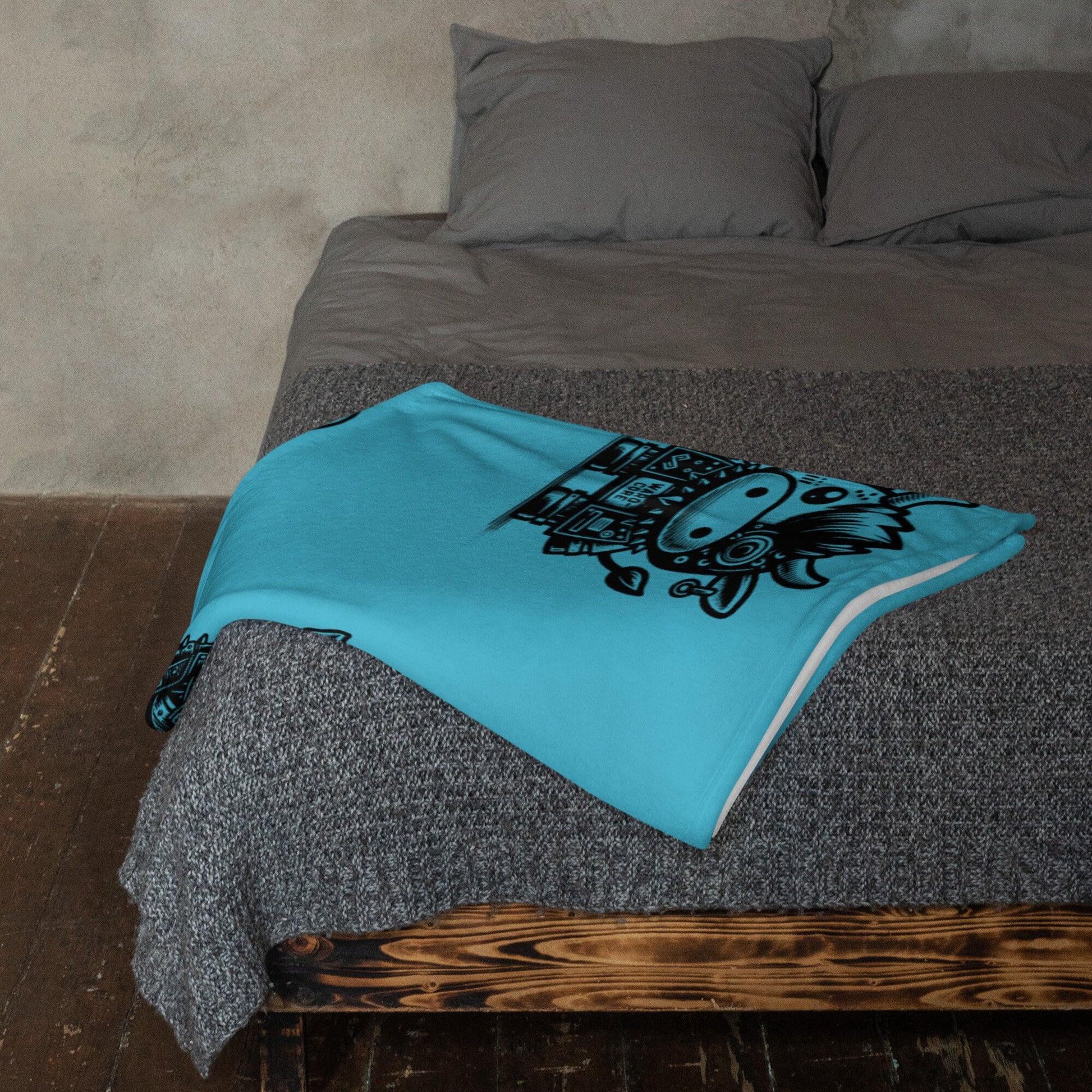 AQUA BLUE Gothic Cyborg Farm Animals Throw Blanket Steampunk Cow, Chicken, Pig Throw Blanket Grunge Decor