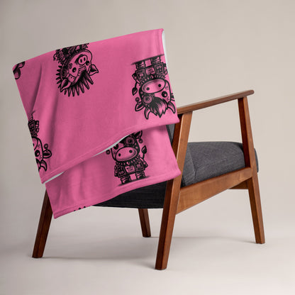 PINK Gothic Cyborg Farm Animals Throw Blanket Steampunk Cow, Chicken, Pig Throw Blanket Grunge Decor