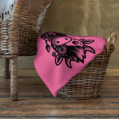 PINK Gothic Cyborg Farm Animals Throw Blanket Steampunk Cow, Chicken, Pig Throw Blanket Grunge Decor