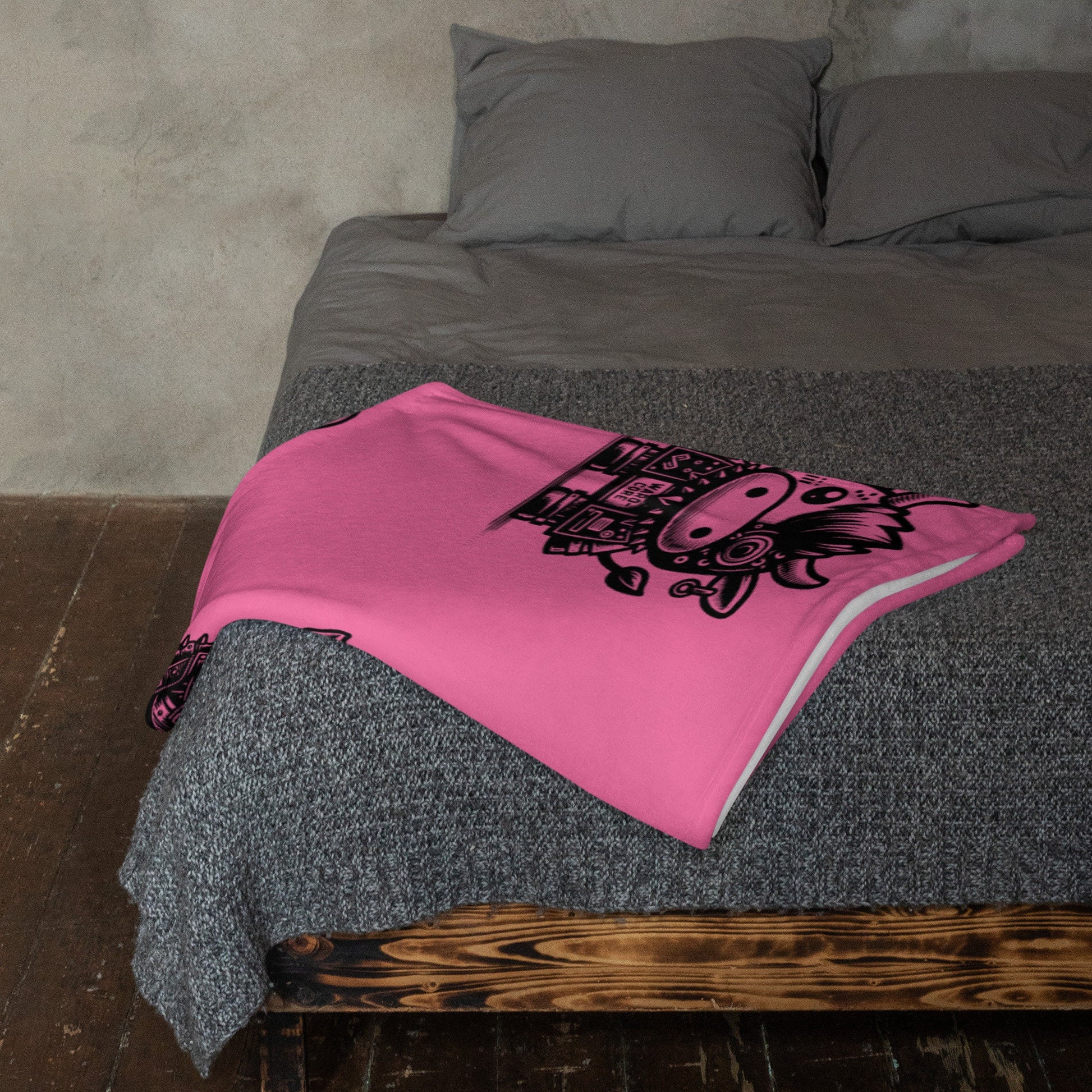 PINK Gothic Cyborg Farm Animals Throw Blanket Steampunk Cow, Chicken, Pig Throw Blanket Grunge Decor