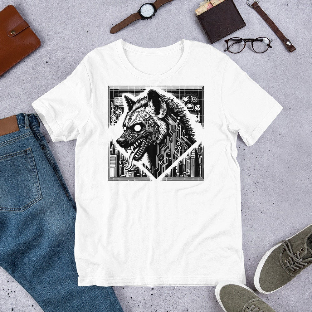 Scary Spooky Dystopian Hyena T-Shirt Gothic Grunge Weirdcore Spotted Hyena with Tongue Out Tee Shirt